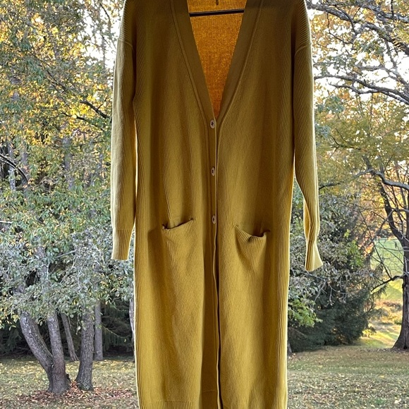 Free People Long Fall Cardigan Yellow/Pineapple sz M - Picture 4 of 6